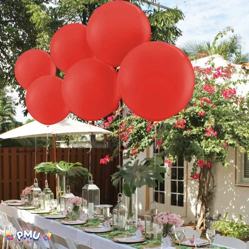 Miniatura 3 de PMU Globos de látex PartyTex de 36 pulgadas, color rojo rubí, paquete de 3