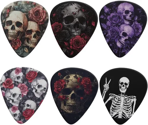 Miniatura 20 de KEIAHUAN Cool Skull - Púas de guitarra – Plectros triángulos clásicos para bajos, guitarras acústicas y eléctricas – Púas pesadas para guitarristas