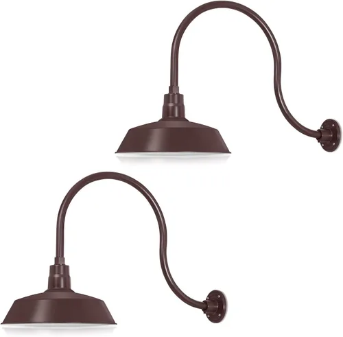 Miniatura 26 de 14 pulgadas. RLM Warehouse - Pantalla con brazo de cuello de cisne y bombilla Led A19 5000K de 9W Galvanizado (paquete de 2)