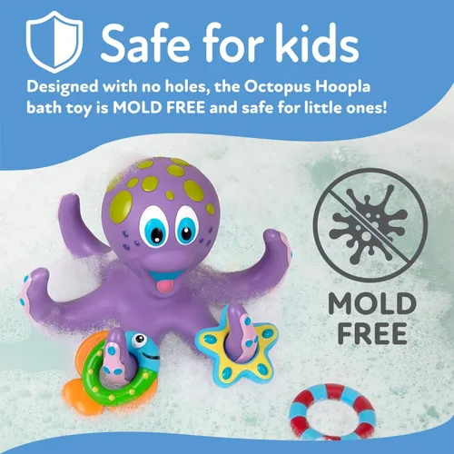 Miniatura 3 de Nuby Pulpo morado flotante con 3 anillos de hoopla interactivo juguete de baño