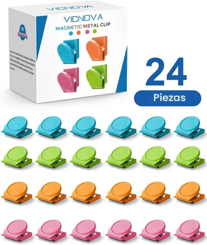 Miniatura 7 de VICNOVA Clips magnéticos, 24 piezas de clips magnéticos de chip de metal para nevera, imanes para refrigerador, pizarra blanca, casillero, imanes