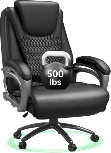 Vogue Furniture Direct Silla de Oficina Grande y Alta 500 libras, Silla de Escritorio de Cuero PU de Respaldo Alto para Trabajo Pesado, Silla de