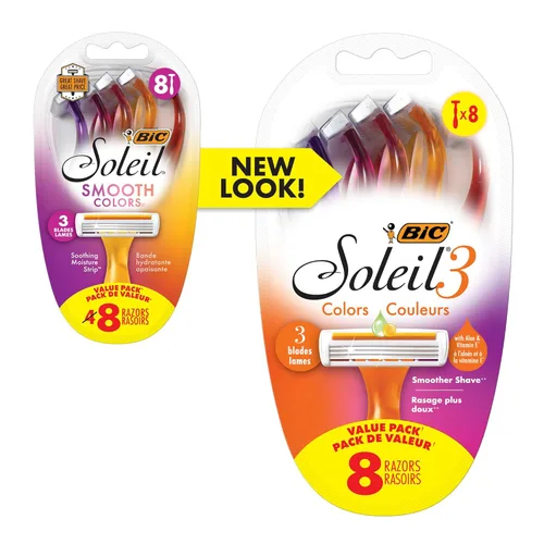 Miniatura 5 de BIC Soleil - Maquinillas de afeitar desechables de 3 hojas para mujer, 3 colores, tira lubricante de aloe vera y vitamina E para afeitados suaves
