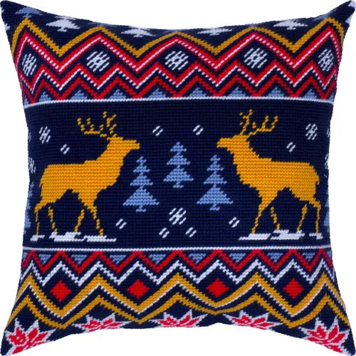 Miniatura 8 de Brvsk Kit de bordado de invierno para adultos y principiantes: patrón de ciervo de Navidad de 16 x 16 pulgadas con diseño impreso claro y preciso