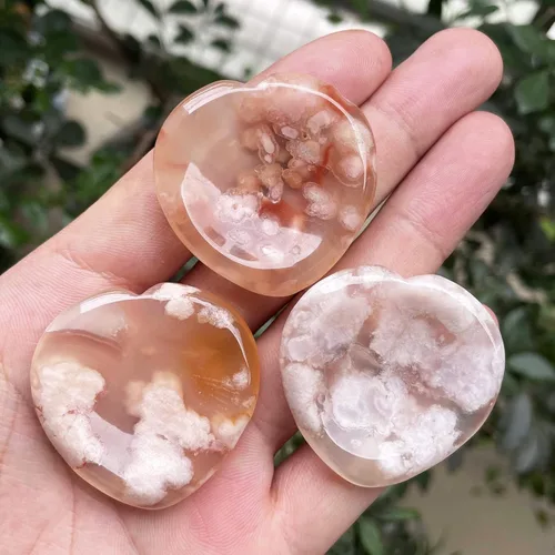 Miniatura 7 de Fekuar Piedra natural de flor de cerezo, ágata de cuarzo para el pulgar, tallada a mano, cristal curativo en forma de corazón, piedra para aliviar