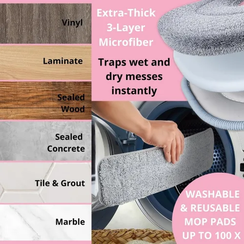 Miniatura 6 de Trapeador de pulverización resistente para limpieza de pisos, botella de agua recargable, utiliza cualquier solución de limpieza, almohadillas