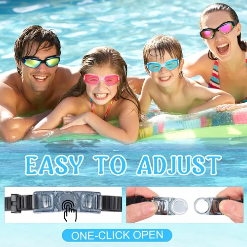 Miniatura 6 de Konohan Paquete de 8 gafas de natación sin fugas para adultos, protección UV, gafas de piscina con clip para la nariz