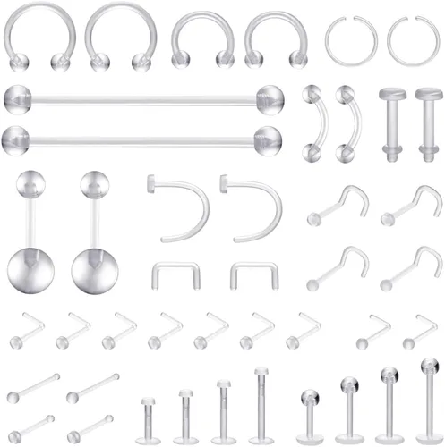 43 piezas de retenedores de piercing de nariz transparentes para cirugía, anillos de nariz Bioflex, septum, cartílago, rook, daith, herradura,