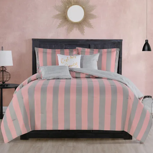 Miniatura 16 de Juego de edredón reversible de cuadros de Juicy Couture, juego de 5 piezas tamaño individual/individual XL, negro/rosa intenso