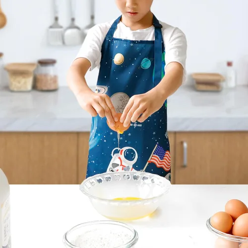 Miniatura 2 de Delantal para niños, delantal unisex con correa ajustable para el cuello, delantal de cocina para cocinar, pintar y hornear Azul oscuro