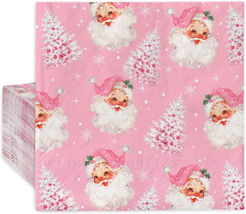 Paquete de 80 servilletas desechables de Navidad de Papá Noel y árbol de Navidad, servilletas de papel de Navidad para Navidad, suministros de Santa