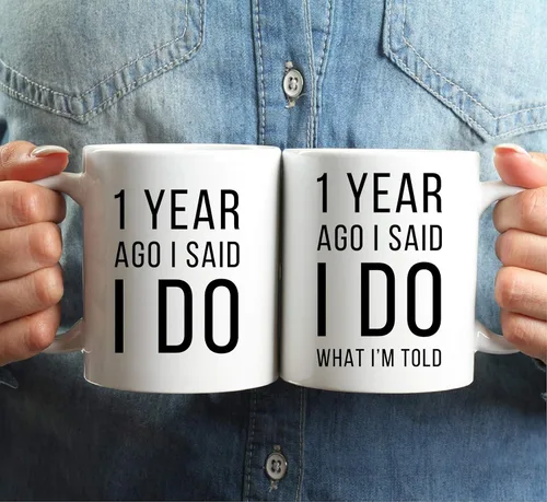 Miniatura 3 de Andaz Press Divertida taza de café de 11 onzas para parejas con texto en inglés "I Said I Do, I Said I Do What I'm Told", paquete de 2 con caja