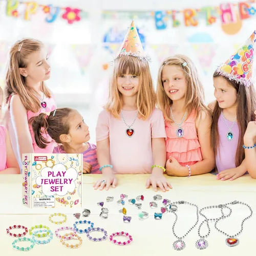 Miniatura 6 de Juego de 36 piezas de joyería de princesa para niñas de 4 a 6 años, disfraz de niños, joyería, collar, pulsera, anillos para niños pequeños, regalos