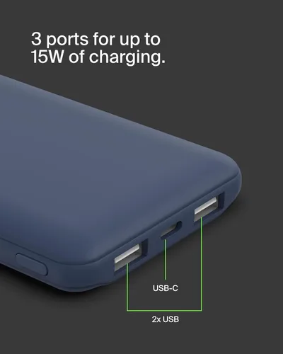 Miniatura 8 de Belkin Cargador portátil, banco de energía USB C de 10000 mAh con 2 puertos USB-A, 15 W con cable tipo C a tipo A - iPhone 17, Air, Pro, Pro Max