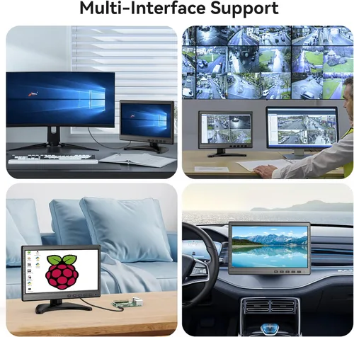 Miniatura 5 de Monitor de seguridad CCTV de 10,1 pulgadas, segundo monitor pequeño para vigilancia DVR/NVR, entradas HDMI VGA BNC AV, altavoces incorporados