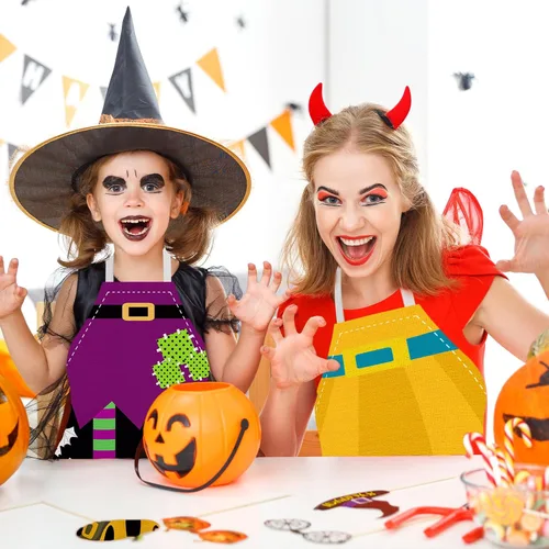 Miniatura 4 de YLOLUL Delantal de cocina de Halloween, delantales de cocina de bruja, decoración de fiesta de Halloween, delantales de cocina para niños