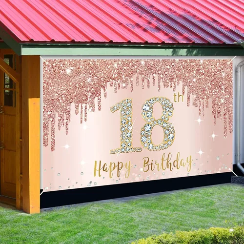 Miniatura 3 de Cartel de 18 cumpleaños con texto en inglés «Sweet 18th Birthday» para niñas, suministros de cartel de fiesta de cumpleaños de 18 años de color rosa