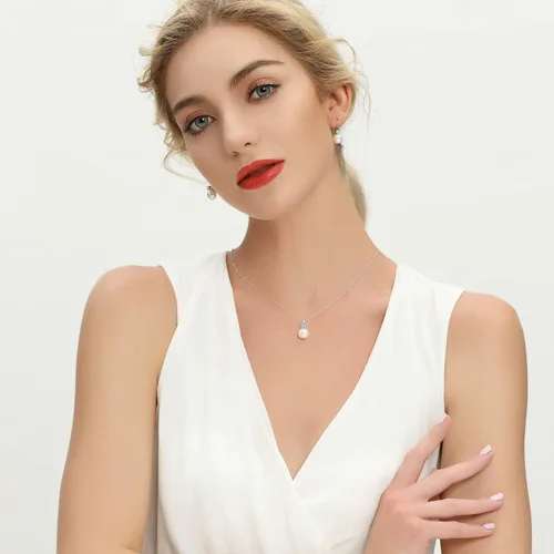 Miniatura 2 de JO WISDOM Collar con colgante de perlas cultivadas de agua dulce de plata de ley 925 para mujeres y niñas