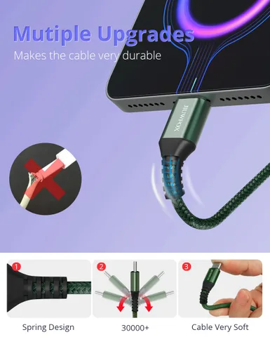 Miniatura 4 de JIUWFOX Paquete de 3 cables USB C a USB C de 10 pies de carga rápida de 60 W para iPad Pro/Air/mini, iPhone 17/17 Pro/17 Pro Max, Galaxy S25 S24 A56