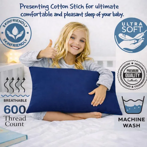 Miniatura 8 de COTTON STICH™ Juego de 2 fundas de almohada para niños pequeños de 14 x 20 pulgadas, 100% algodón de 600 hilos, fundas de almohada suaves y Azul