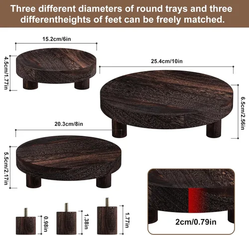 Miniatura 4 de 3 Piezas Soporte de Madera para Plantas Interior Exterior, Elevador Redondo de Madera para Decoración Taburete de Madera de 6/8/10 pulgadas Soporte
