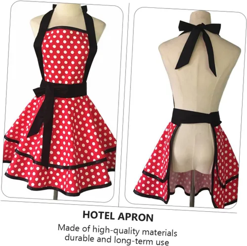 Miniatura 2 de BESPORTBLE Delantal de cocina de algodón con patrón de puntos de doble capa con correa para el cuello, delantal reutilizable para hombres y mujeres