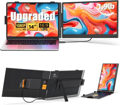 Extensor de pantalla dual para laptop de 14 pulgadas, monitor portátil ultrafino, FHD 1080P USB-C/HDMI Plug & Play, pantalla de viaje ligera para