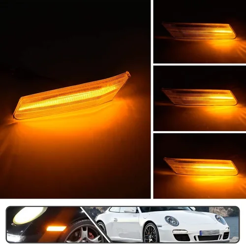 Miniatura 2 de 2 piezas de kit de luces de señal de giro laterales LED dinámicas secuenciales intermitentes para Porsche Carrera 2005-2013 para Boxster 987 Lente