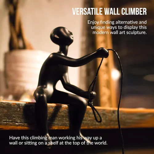 Miniatura 7 de Climbing Man Wall Art Para decoración del hogar con cuerda de cuero de 30 pulgadas Estatuas y esculturas de poliresina con accesorios para colgar