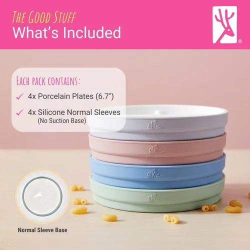 Miniatura 7 de Platos de porcelana divididos de Elk and Friends para niños de 6.7" con fundas de silicona Adecuados para bebés/niños/niños pequeños Apto