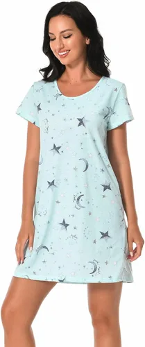 Miniatura 2 de Paquete de 3 camisones para mujer, de algodón suave, manga corta, camisas de noche con estampado para dormir
