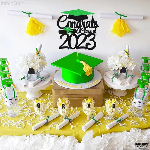 Miniatura 3 de KatchOn, Decoración para pastel de graduación con purpurina – grande, 6 pulgadas Decoración de pastel de felicitaciones clase de 2023