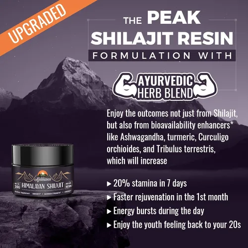 Miniatura 4 de Ajoblanco Resina Shilajit orgánica natural del Himalaya de 600 mg – Resina Shilajit de oro del Himalaya con mezcla ayurvédica orgánica en alta