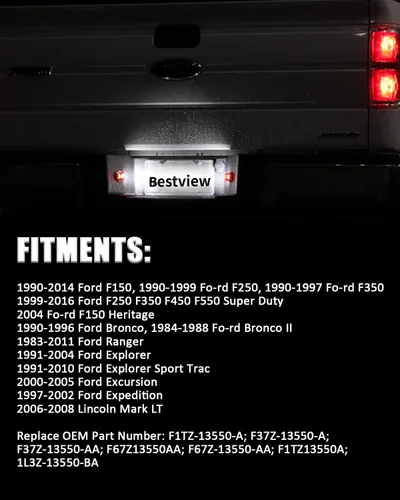 Miniatura 3 de Bestview - Juego de 2 luces LED para placa de matrícula, compatible con Ford F150, F250, F350, F450, F550, Superduty, Explorer, Ranger, Expedition