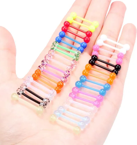 Miniatura 13 de Ftovosyo - Retenedor recto de aro para lengua o pezón calibre 14 G de 5/8 de pulgada (16 mm) que brilla en la oscuridad, de acrílico flexible; joyas