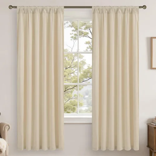 Miniatura 2 de LAMIT - Paneles de terciopelo beige para sala de estar de 72 pulgadas de largo, elegantes cortinas aisladas térmicamente e insonorizadas
