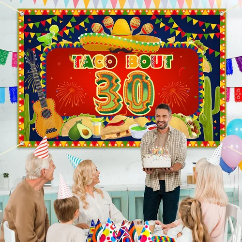 Miniatura 6 de HAMIGAR Fondo de pancarta de feliz cumpleaños de 30 x 6 pies – Fiesta de tacos 30 Fiesta de cactus mexicano decoraciones de cumpleaños suministros