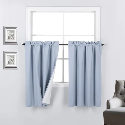 Miniatura 25 de 2 paneles de cortinas opacas con aislamiento térmico y forro blanco en la parte trasera para ventana de bloqueo de luz para cualquier ventana