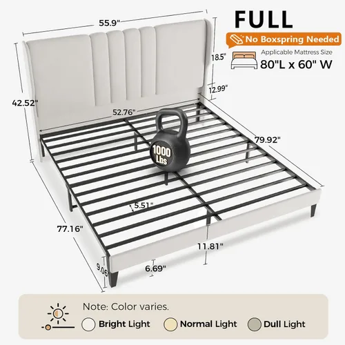 Miniatura 2 de GTPLAYER Base de cama de tamaño matrimonial, base de cama tapizada con cabecera alta con respaldo de alas, tela de terciopelo suave, no necesita