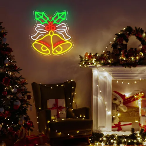 Miniatura 5 de Xuhal Letrero de neón de campana de Navidad, luces de neón de Navidad, señal LED iluminada por USB para decoración de pared, barra, sala de estar