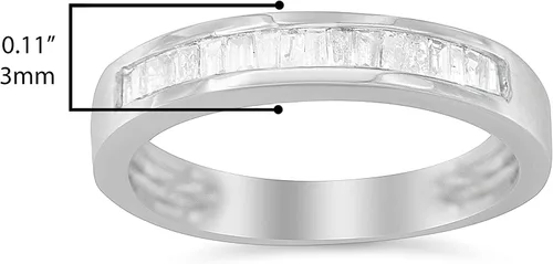 Miniatura 3 de Anillo de boda apilable de plata de ley 925 con corte baguette de 13 quilates (Color H-I, claridad I1-I2)