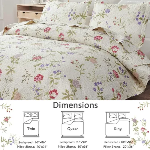 Miniatura 5 de Green Essen Colchas Florales Vintage Tamaño Full/Queen Colcha Ligera Rústica Botánica Ropa de Cama Plantas de Jardín Floración Juego de Colcha
