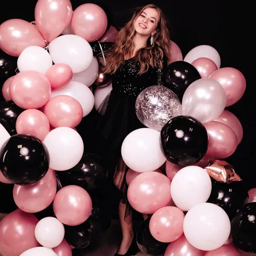 Miniatura 6 de RUBFAC Globos negros de diferentes tamaños, 105 unidades de 5/10/12/18 pulgadas para arco de guirnalda, globos de látex de fiesta de alta calidad