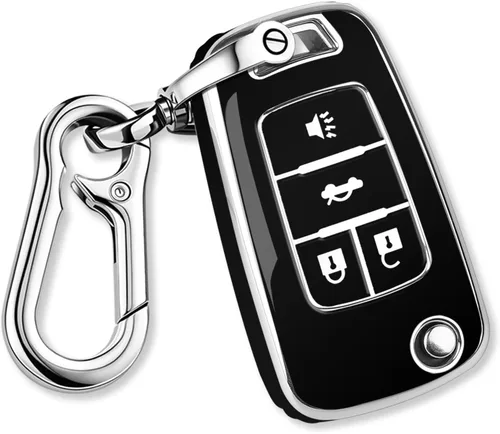 Miniatura 18 de QBUC Funda para Llavero de Chevy con Borde Cromado TPU Suave Compatible con Chevrolet Chevy Equinox Malibu Impala Cruze Sonic 2010-2019 de 4 Botones