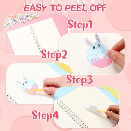 Miniatura 5 de Álbum de 4 piezas de calcomanías para coleccionar libros, reutilizables, con una espátula de plástico y pinzas, tamaño A5, 8.3 x 5.8 pulgadas