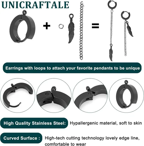 Miniatura 3 de UNICRAFTALE 10 aretes de aro Huggie de 0.610 in – Anillo redondo de acero inoxidable con lazo – hipoalergénicos para hacer joyas plomizo