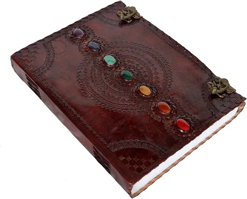 Miniatura 5 de Diario de cuero, libro de siete chakras, piedra medieval, hecho a mano, libro de sombras, cuaderno de oficina, libro de poesía, libro de bocetos