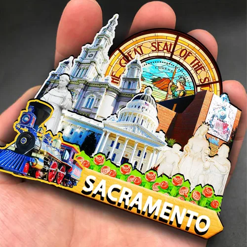 Miniatura 4 de Imán de madera de Sacramento de Estados Unidos 3D para nevera, recuerdos coleccionables, regalos, decoraciones hechas a mano, 2