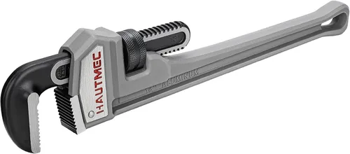 HAUTMEC Llave de tubo recta de aluminio de 18 pulgadas, llave de fontanería ajustable resistente, capacidad de mandíbula de 2-1/2", para tuberías,