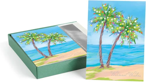 Masterpiece - Tarjetas navideñas de palmeras festivas / 16 tarjetas navideñas de deseos más cálidos de invierno en caja con detalles plateados y